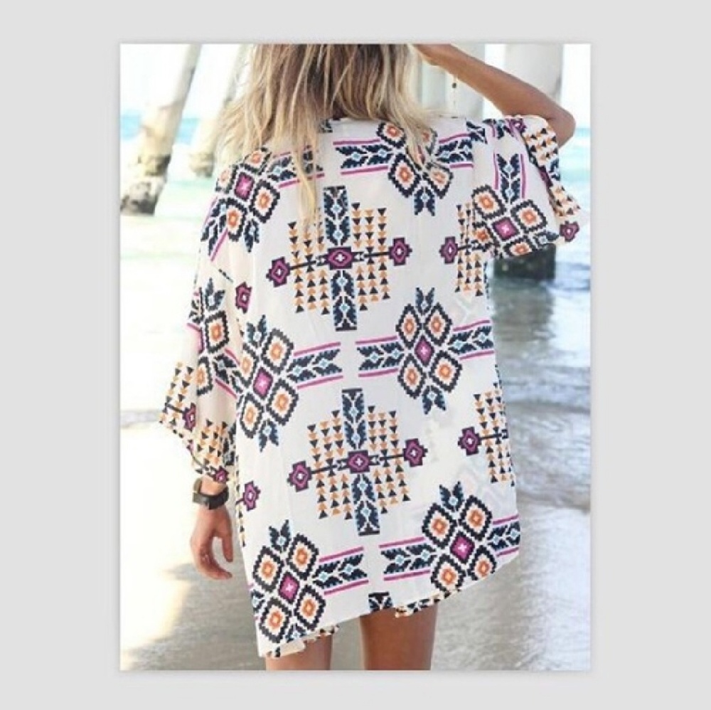 Loose chiffon kimono beach coverup